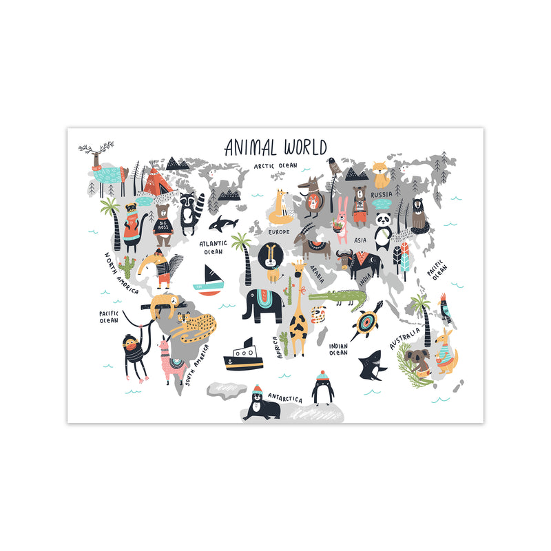 Animal World Map  Art Print by Pixy Paper Print Only