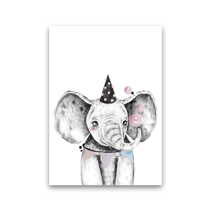 Safari Babies Elephant With Party Hat  Art Print by Pixy Paper Print Only