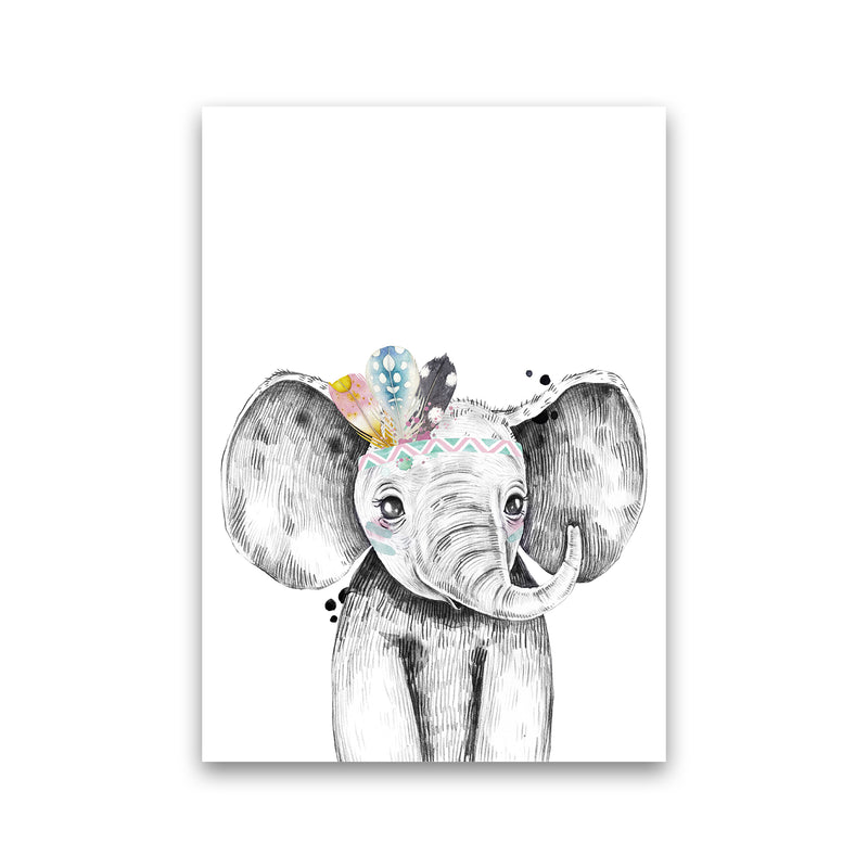Safari Babies Elephant With Feathers  Art Print by Pixy Paper Print Only