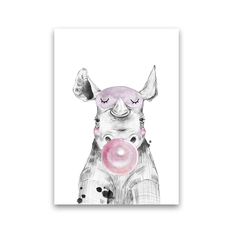 Safari Babies Rhino With Bubble  Art Print by Pixy Paper Print Only