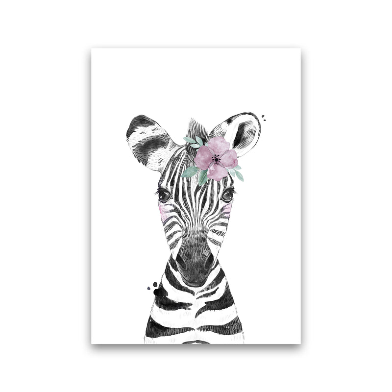 Safari Babies Zebra With Flower  Art Print by Pixy Paper Print Only