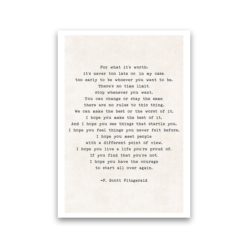 Start Again - Fitzgerald  Art Print by Pixy Paper Print Only