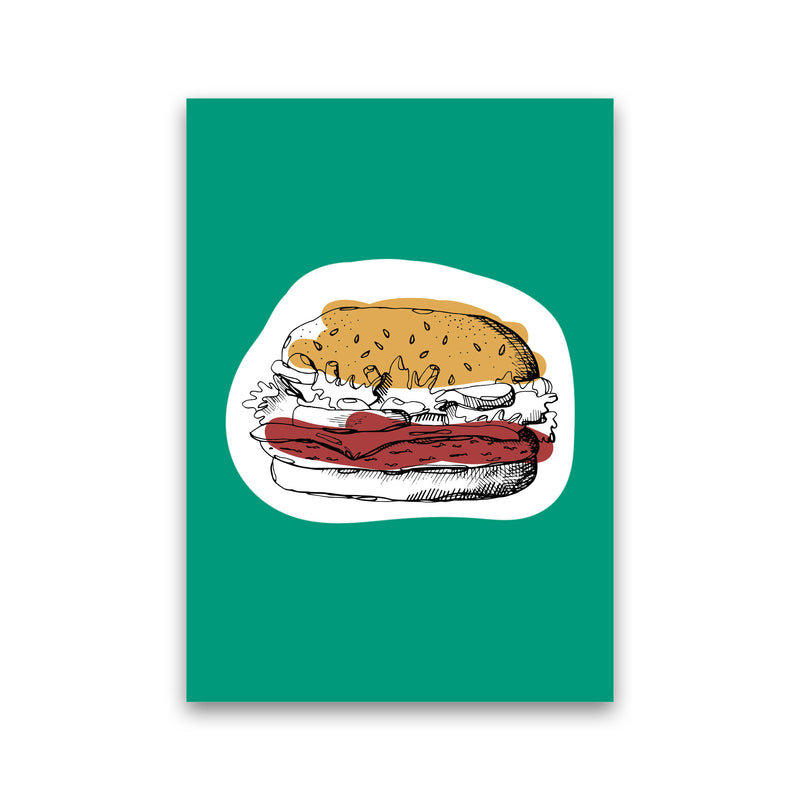 Kitchen Pop Burger Teal Art Print by Pixy Paper Print Only