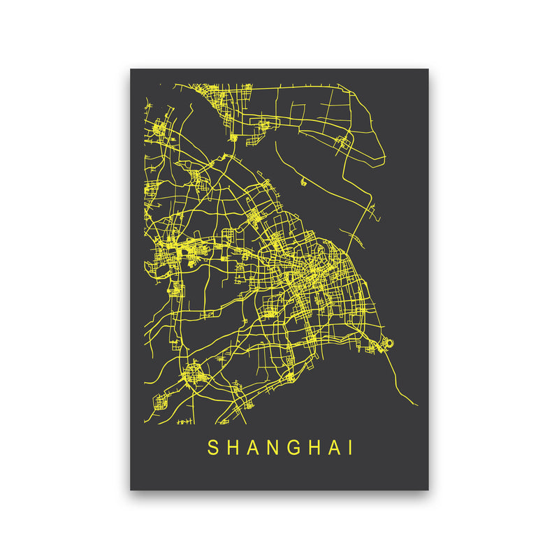 Shanghai Map Neon Art Print by Pixy Paper Print Only