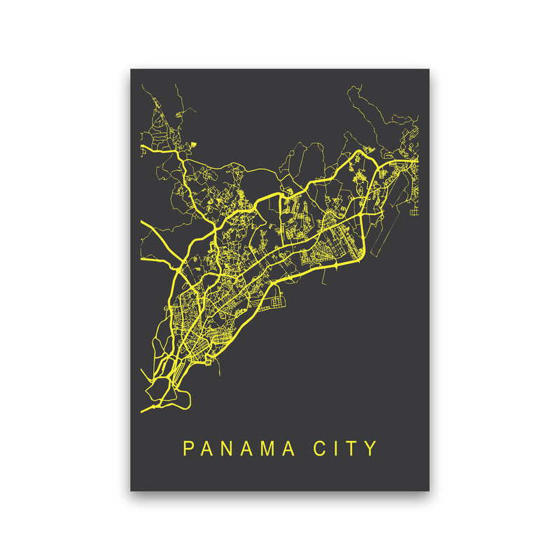 Panama City Map Neon Art Print by Pixy Paper Print Only