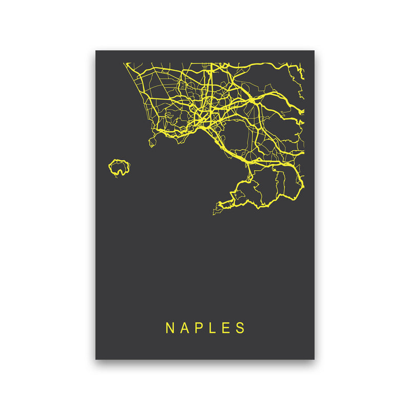 Naples Map Neon Art Print by Pixy Paper Print Only