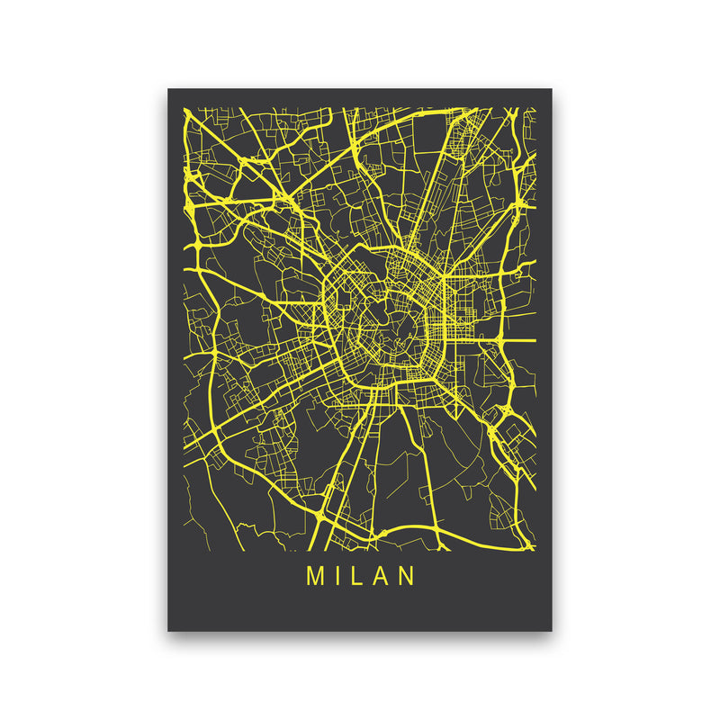 Milan Map Neon Art Print by Pixy Paper Print Only