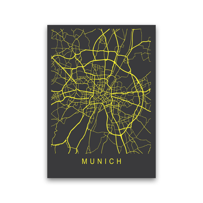 Munich Map Neon Art Print by Pixy Paper Print Only