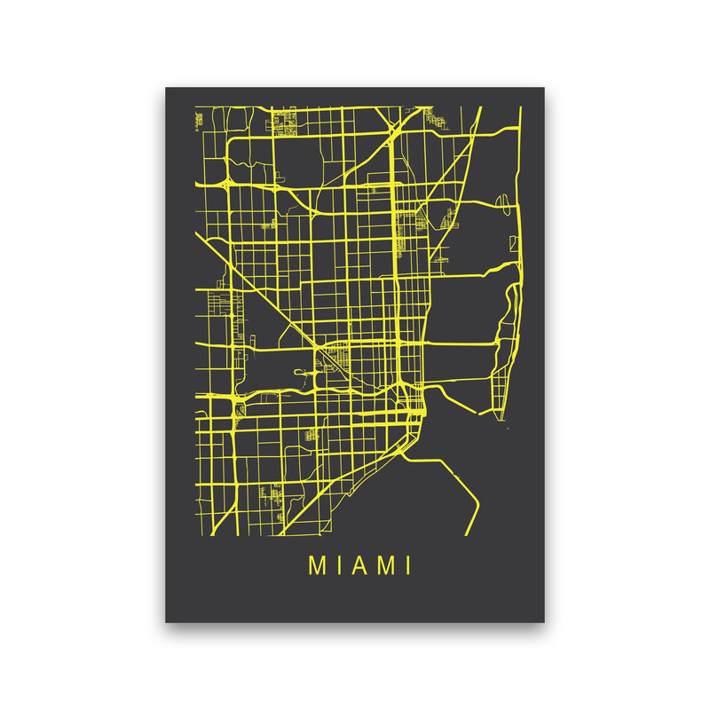 Miami Map Neon Art Print by Pixy Paper Print Only