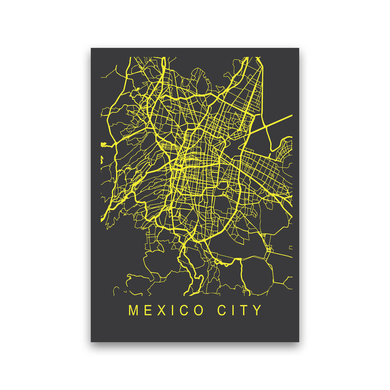 Mexico City Map Neon Art Print by Pixy Paper Print Only