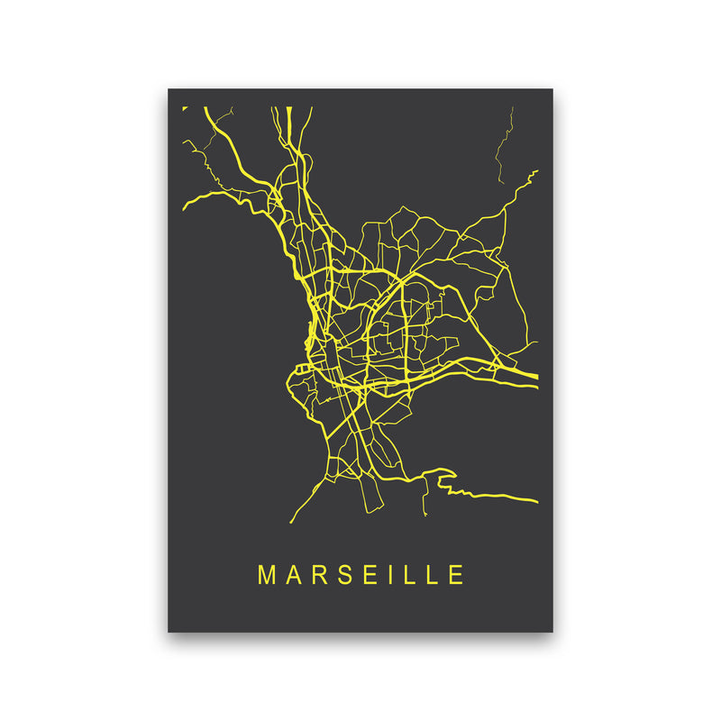 Marseille Map Neon Art Print by Pixy Paper Print Only