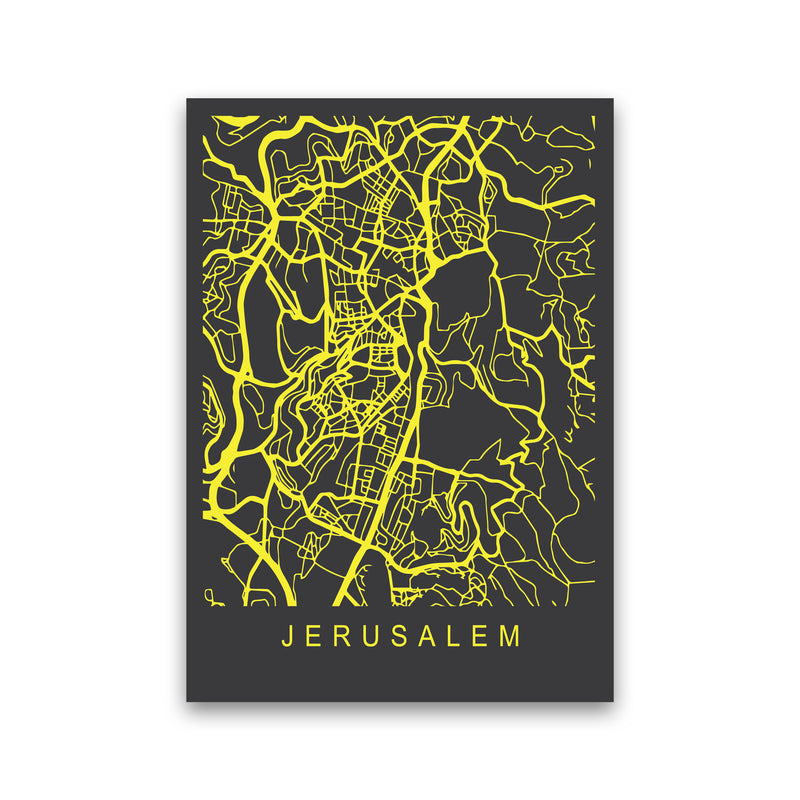 Jerusalem Map Neon Art Print by Pixy Paper Print Only
