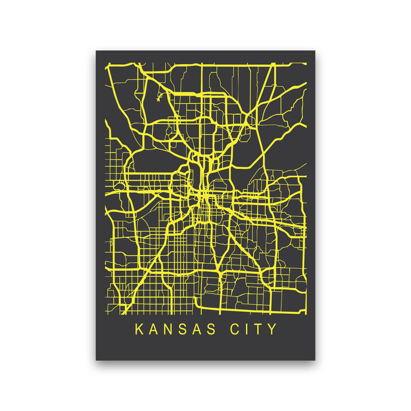 Kansas City Map Neon Art Print by Pixy Paper Print Only