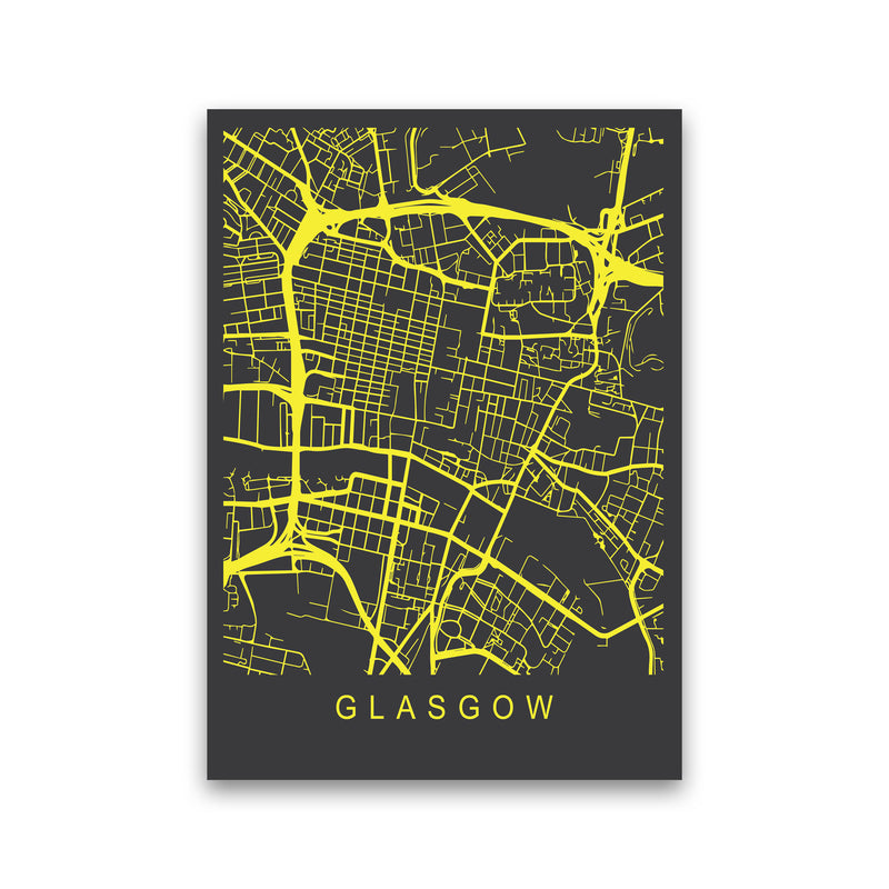 Glasgow Map Neon Art Print by Pixy Paper Print Only