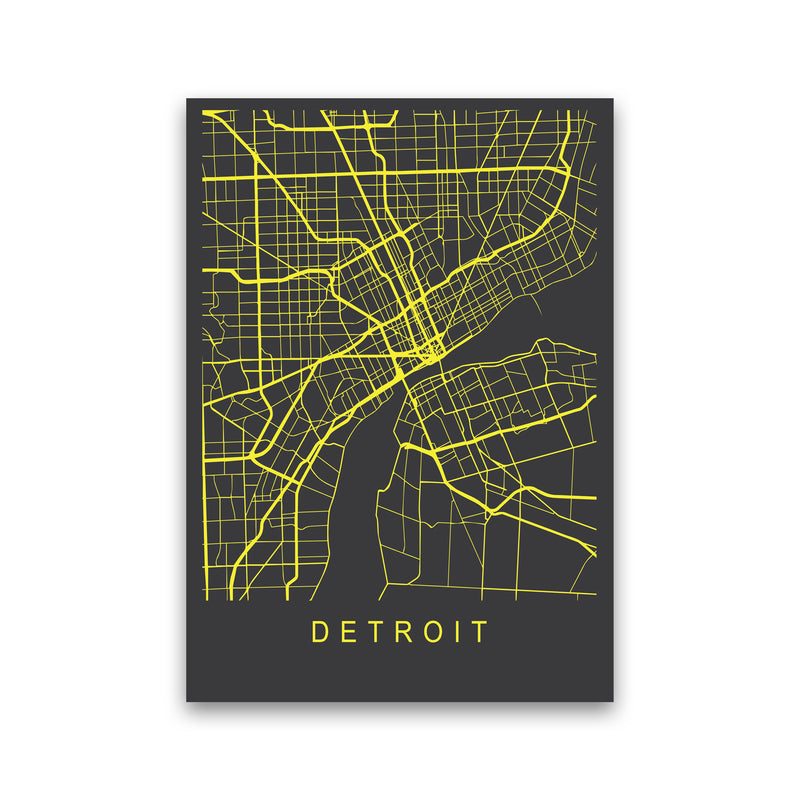 Detroit Map Neon Art Print by Pixy Paper Print Only