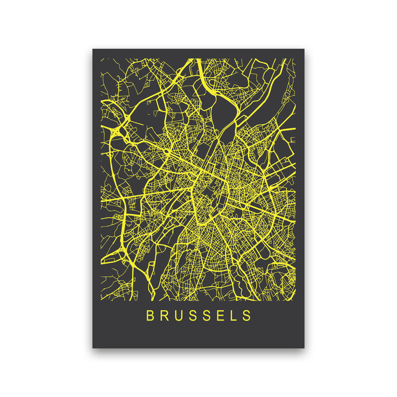 Brussels Map Neon Art Print by Pixy Paper Print Only