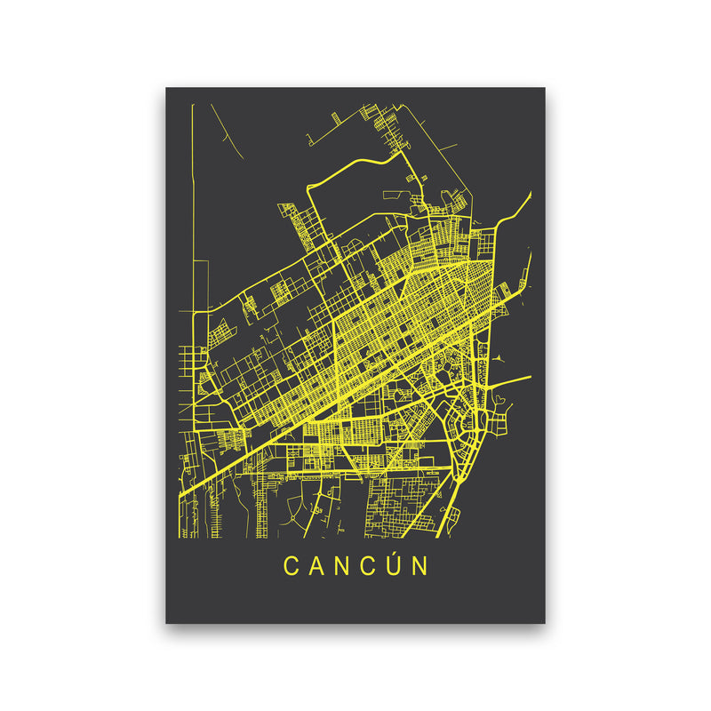 Cancun Map Neon Art Print by Pixy Paper Print Only