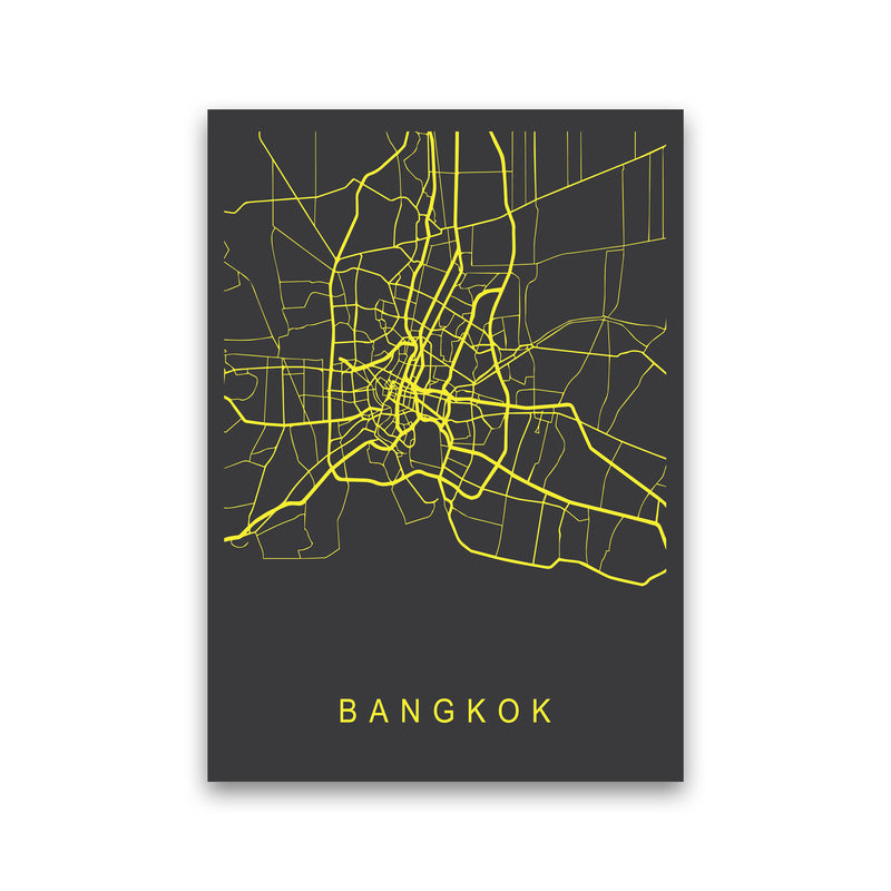 Bangkok Map Neon Art Print by Pixy Paper Print Only