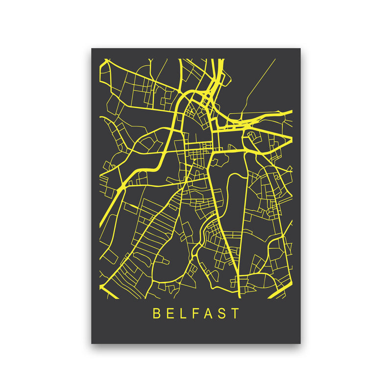Belfast Map Neon Art Print by Pixy Paper Print Only