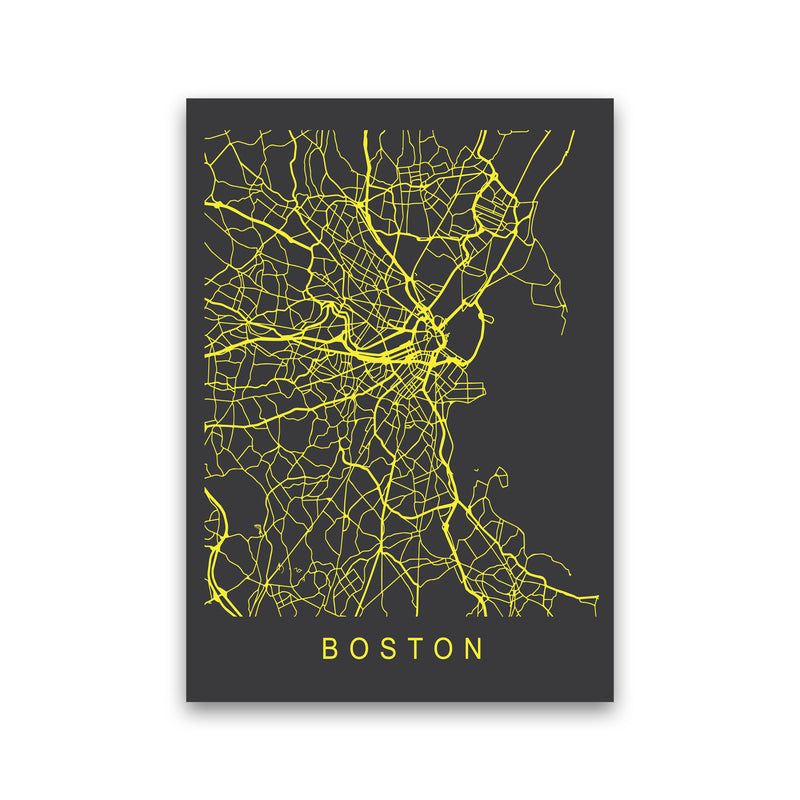 Boston Map Neon Art Print by Pixy Paper Print Only