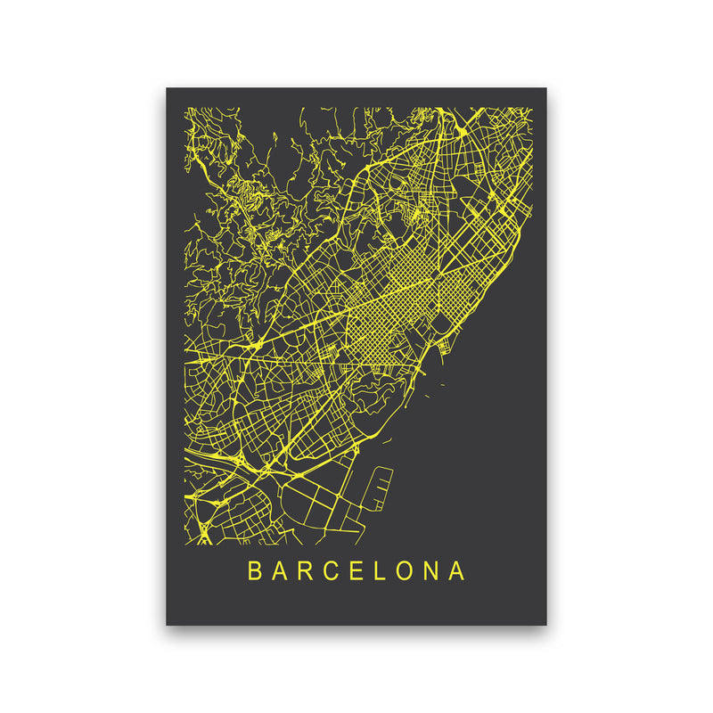 Barcelona Map Neon Art Print by Pixy Paper Print Only