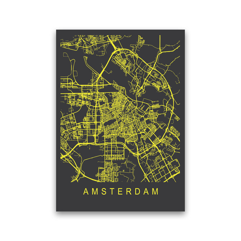 Amsterdam Map Neon Art Print by Pixy Paper Print Only