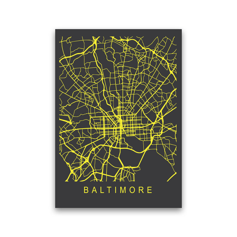 Baltimore Map Neon Art Print by Pixy Paper Print Only