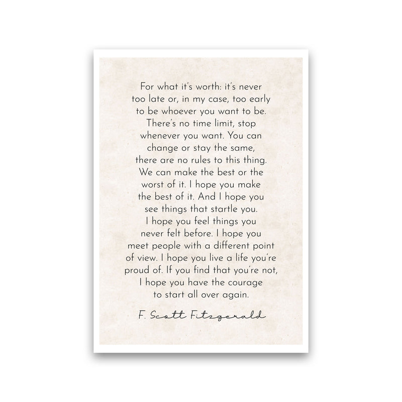 It's Never Too Late - Fitzgerald Art Print by Pixy Paper Print Only