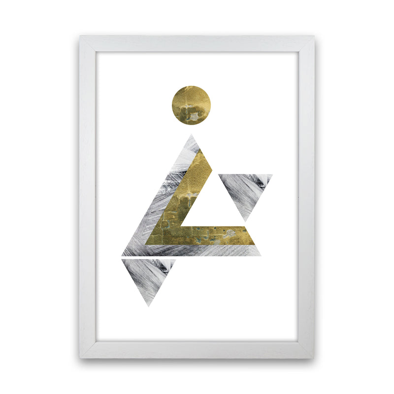 Gold And Grey Triangle With Moon Abstract Modern Print White Grain