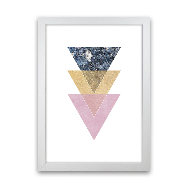Blue, Gold And Pink Abstract Triangles Modern Print White Grain