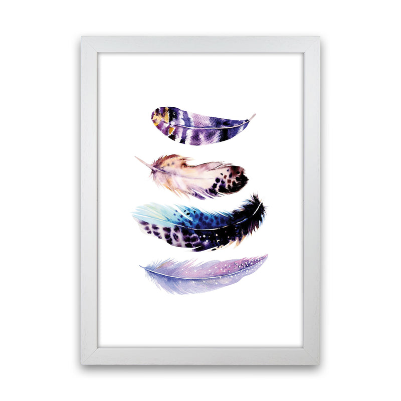 Purple Bird Feathers Abstract Modern Print White Grain