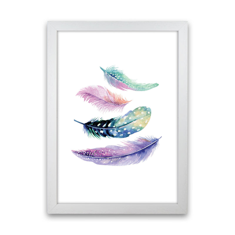 Turquoise And Purple Bird Feathers Abstract Modern Print White Grain