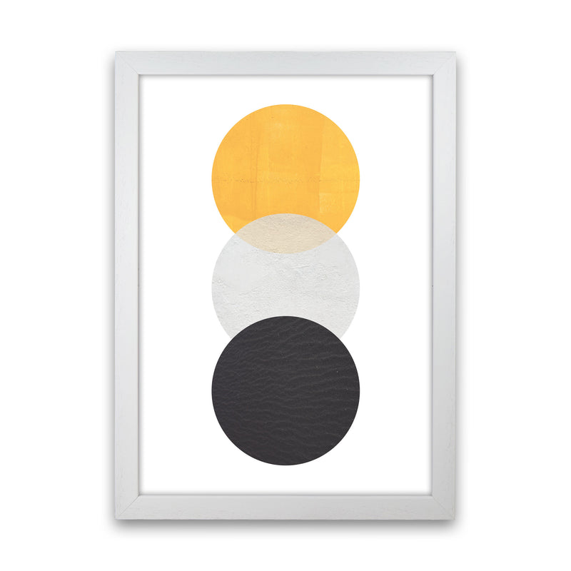 Yellow And Black Abstract Circles Modern Print White Grain