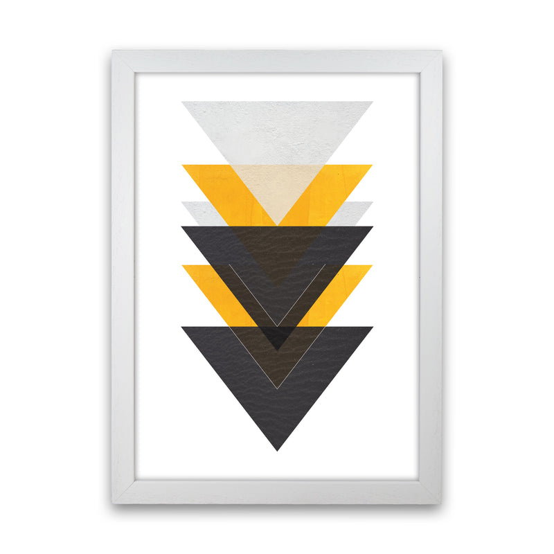 Yellow And Black Abstract Triangles Modern Print White Grain