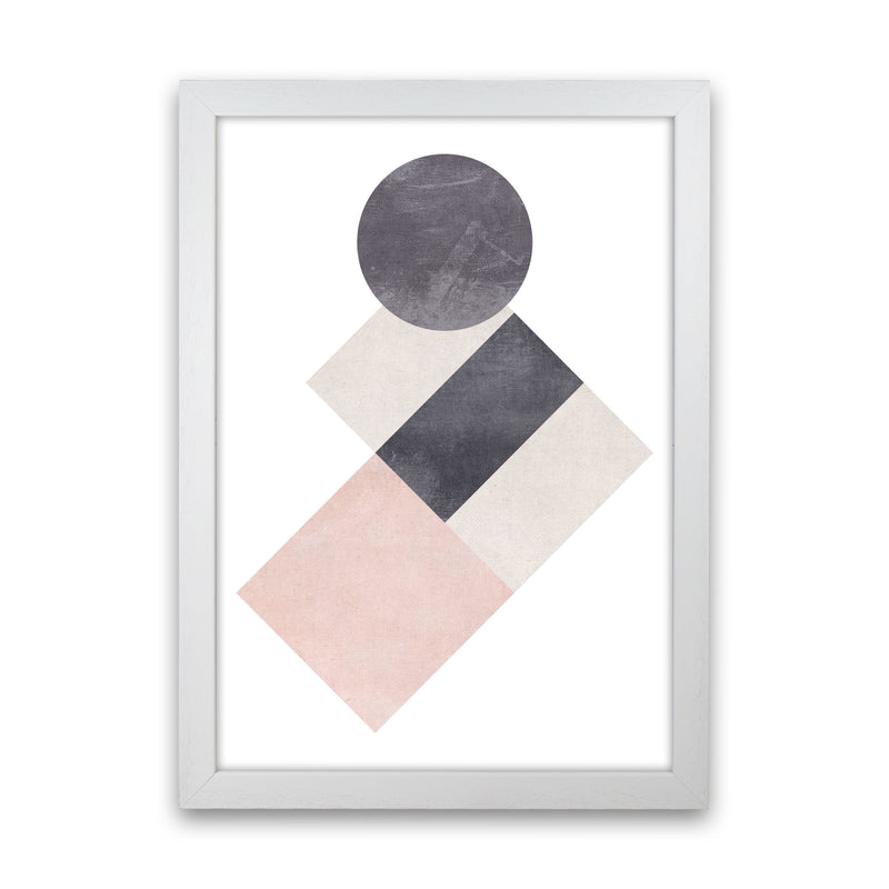 Cotton, Pink And Grey Abstract Squares And Circle Modern Print White Grain