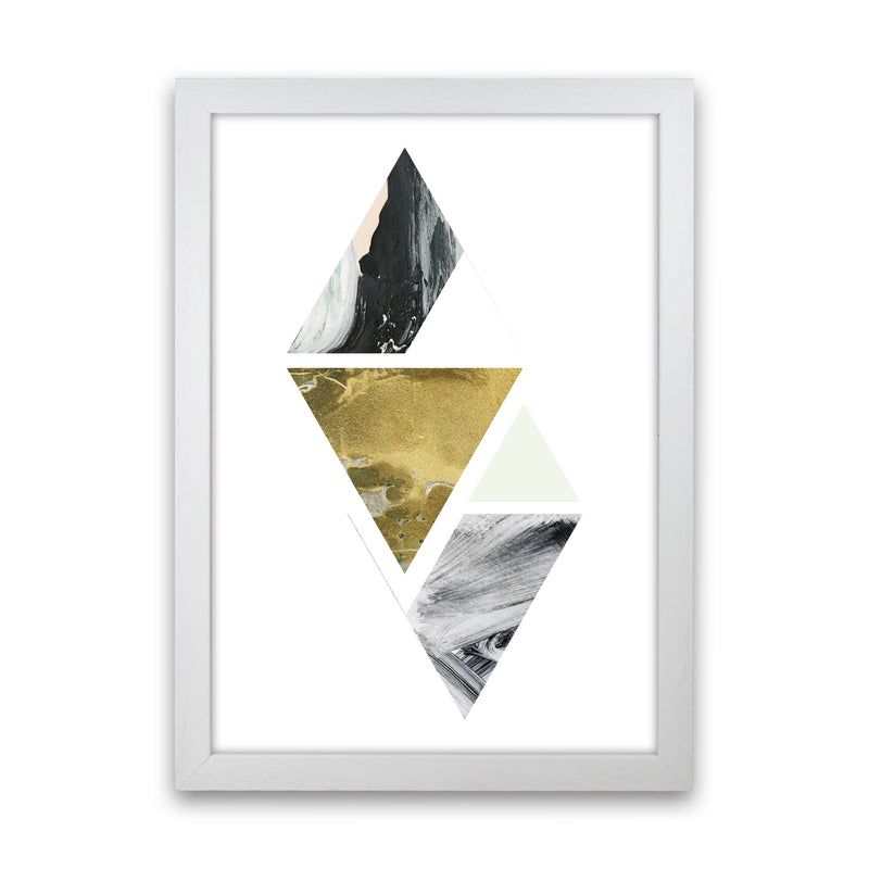Textured Peach, Green And Grey Abstract Triangles Modern Print White Grain