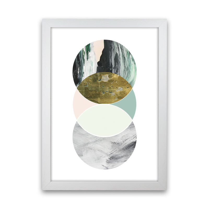 Textured Peach, Green And Grey Abstract Circles Modern Print White Grain