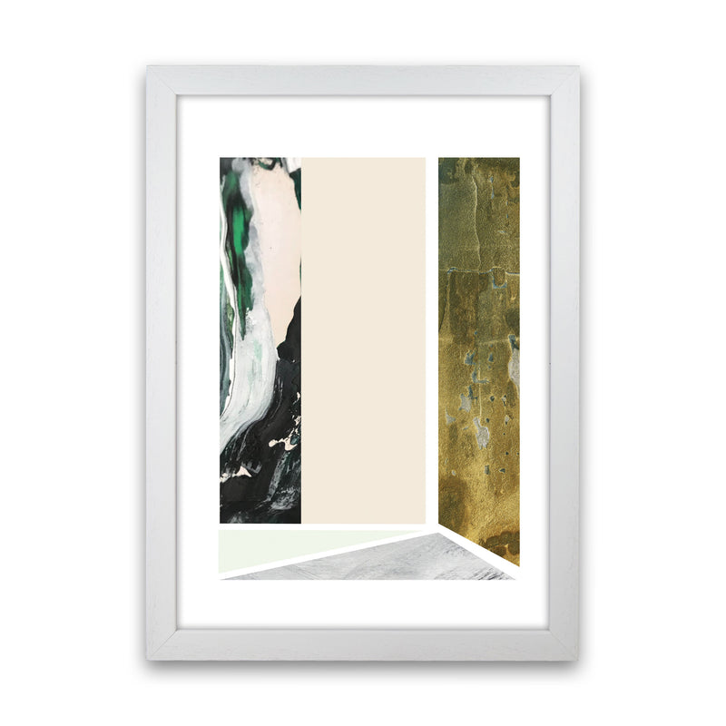 Textured Peach, Green And Grey Abstract Rectangle Shapes Modern Print White Grain