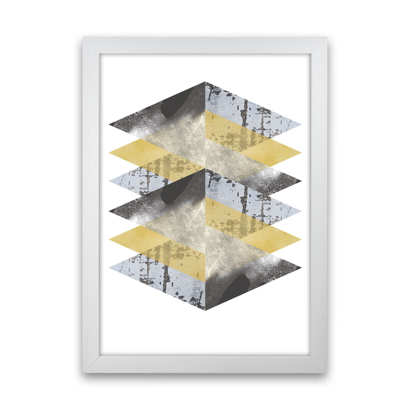 Scuff, Yellow And Grey Abstract Triangles Modern Print White Grain