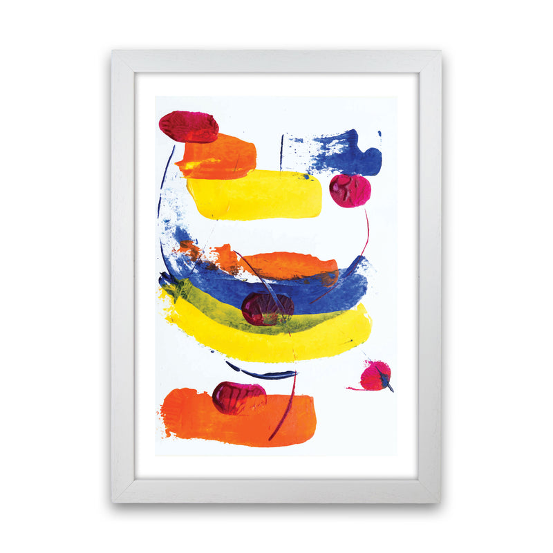 Bright Yellow, Blue and Red Abstract Paint Strokes Modern Print White Grain