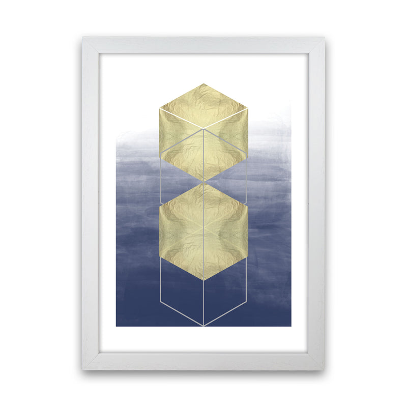 Navy And Gold Abstract Hexagons Modern Print White Grain