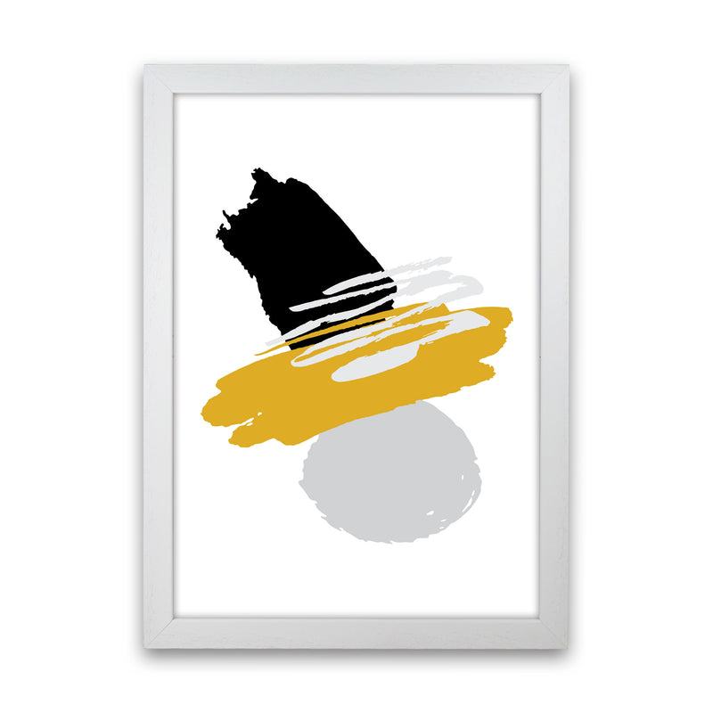 Mustard And Black Abstract Paint Shapes Modern Print White Grain