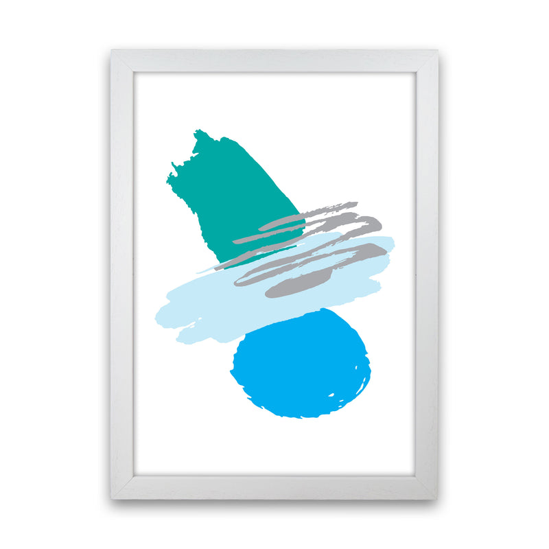 Blue And Teal Abstract Paint Shapes Modern Print White Grain