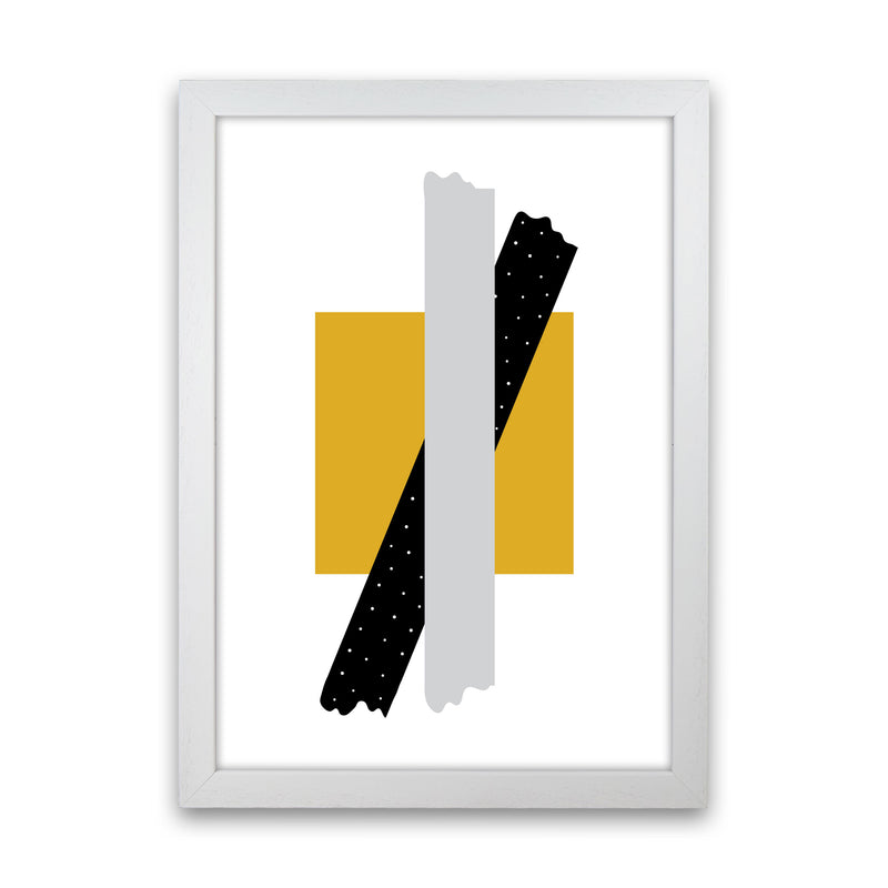 Yellow Square With Grey And Black Bow Abstract Modern Print White Grain