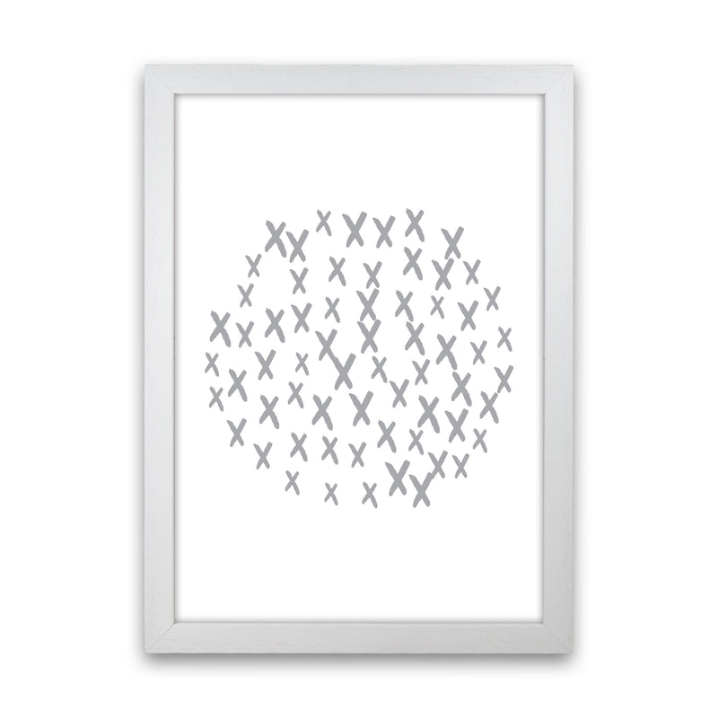 Grey Crosses Circle Abstract Modern Print White Grain