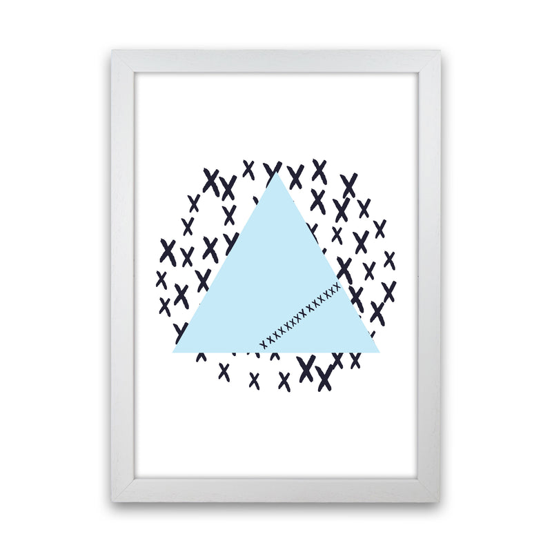 Blue Triangle With Crosses Abstract Modern Print White Grain