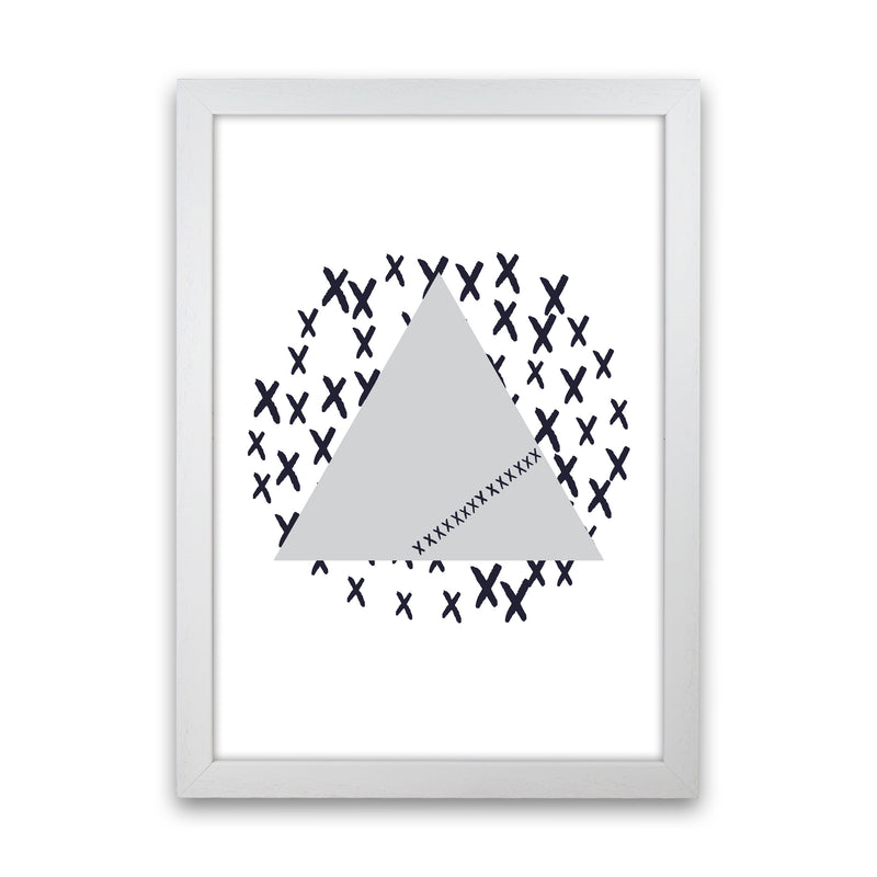 Grey Triangle With Crosses Abstract Modern Print White Grain