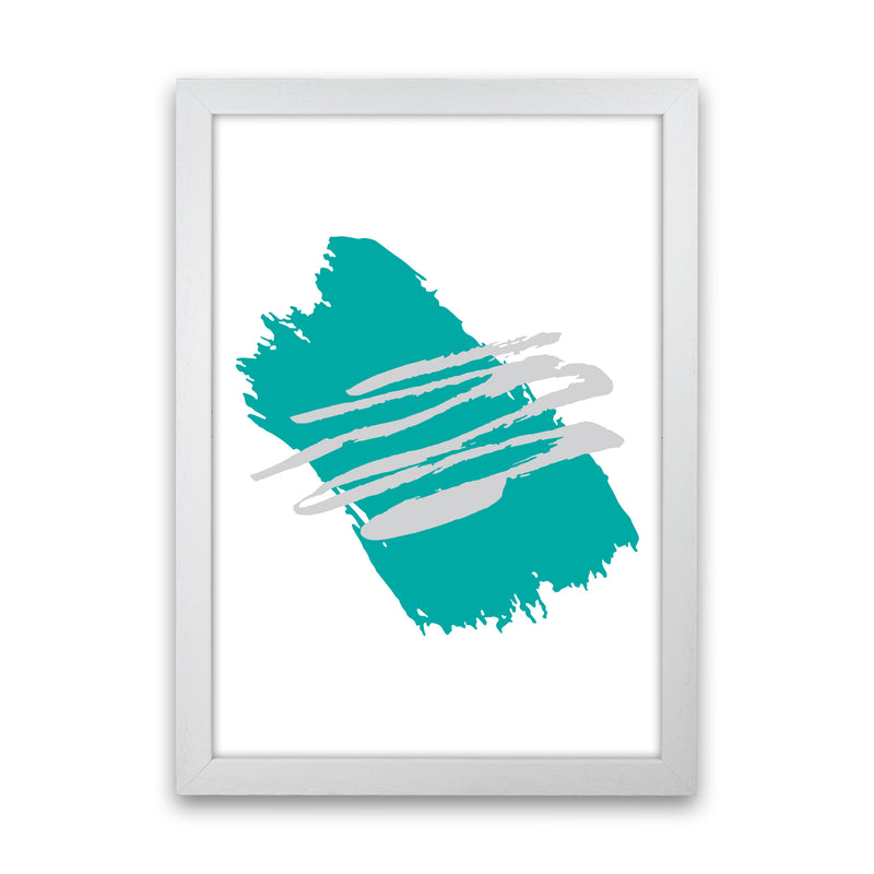 Teal Jaggered Paint Brush Abstract Modern Print White Grain