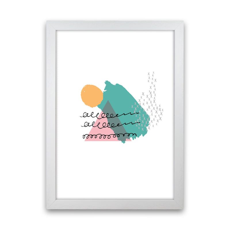 Pink And Teal Mountain Sun Abstract Modern Print White Grain