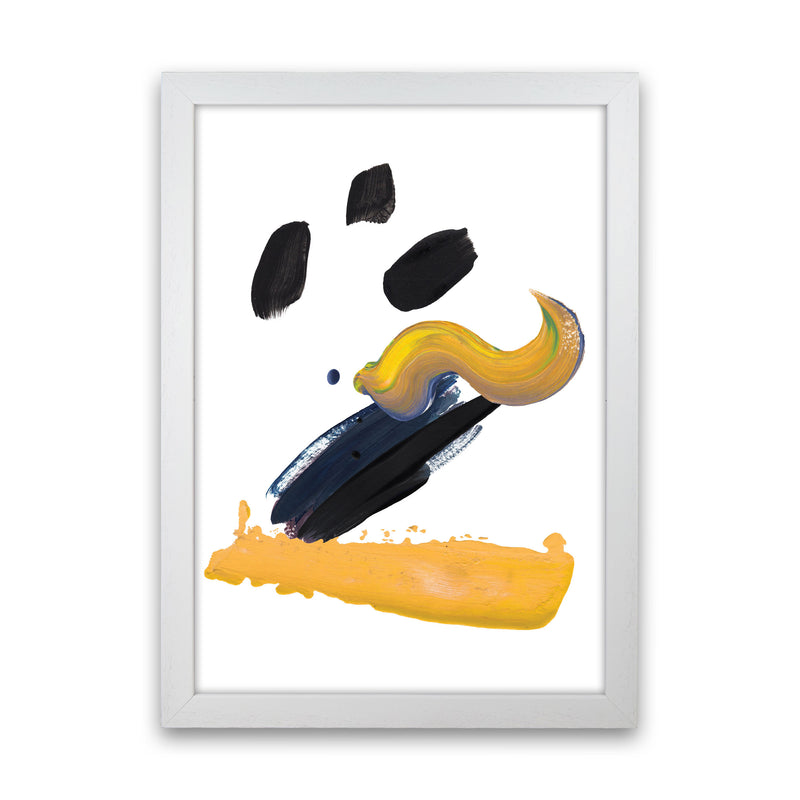 Mustard And Black Abstract Paint Strokes Modern Print White Grain